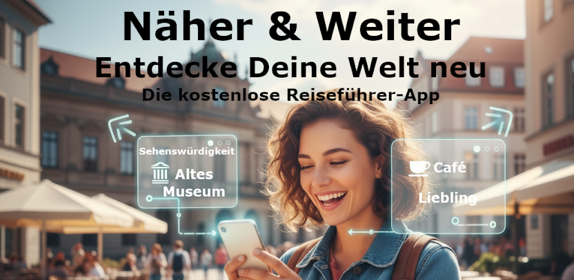 Näher & Weiter – Promoansicht der App zum Entdecken interessanter Orte